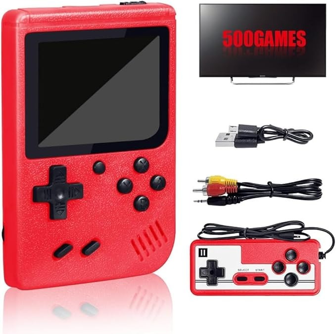KIDSZONE Handheld Game Console for Kids, Gamepad for 2 Players, Built-in 500 Classic Games, 3.0" LCD Screen, with Rechargeable Battery, TV Connecting, Gift for Boys & Girls (Red)