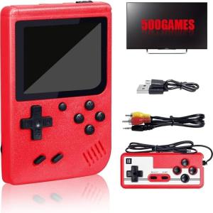 KIDSZONE Handheld Game Console for Kids, Gamepad for 2 Players, Built-in 500 Classic Games, 3.0" LCD Screen, with Rechargeable Battery, TV Connecting, Gift for Boys & Girls (Red)
