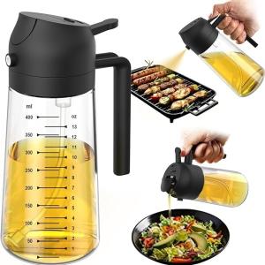 Trend Plane 16oz/470ml Glass Olive Oil Sprayer for Cooking - 2 in 1 Olive Oil Dispenser Bottle for Kitchen Tools Air Fryer Accessories Salad BBQ - Assorted Colors
