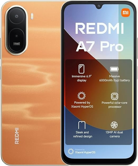 Xiaomi Redmi A7 Pro Smartphone 4GB+128GB 4G, Battery 6000mAh Octa-Core Processor, 13MP AI Dual Camera, 6.9" 120Hz Display, Sunset Orange| 18 Month manufacturer warranty