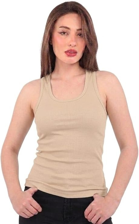 Dabbagh Women’s Cotton Lycra Sleeveless Tank Top, Round Neck Soft Innerwear Vest,Multiple colors