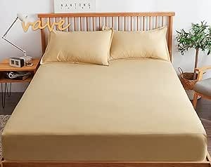 Solid Fitted Sheet Set for Hotels, Homes & Touristic Villages (Beige, 180)