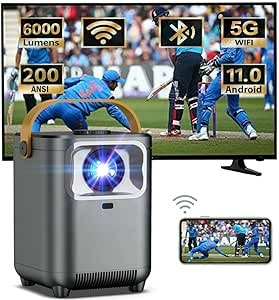 4K Mini Projector for Room 120 ANSI, 4000 Lumens, 1080p HD Small Projector for Home Cinema Theater with WiFi & Bluetooth, Portable Android LED Smart Wall Display projecter