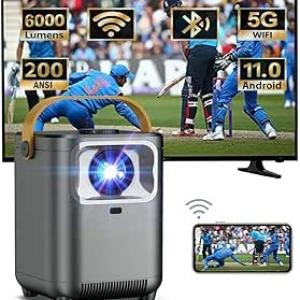 4K Mini Projector for Room 120 ANSI, 4000 Lumens, 1080p HD Small Projector for Home Cinema Theater with WiFi & Bluetooth, Portable Android LED Smart Wall Display projecter