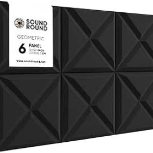 SoundRound Acoustic Foam Panels 12x12x1 Inch – Studio Soundproofing geomatric – Echo Control & Home Theater Treatment – High Density Panels (Dark Grey, 6 Panels)