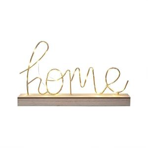 Home” Word LED Sign Decorative Lamp for Tabletop, Mantel or Shelf Display; Wood Base & Gold Light Up Letters; Modern Farmhouse Living Room, Bedroom, Table Decoration; Battery Operated LED Room Decor