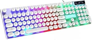 Keyboard ZERO LED Electronics USB KeyPad, Elegant design, Silent Keys Wired Rainbow Gaming Keyboard English & Arabic, Multimedia Gaming (ZR-2050 White)