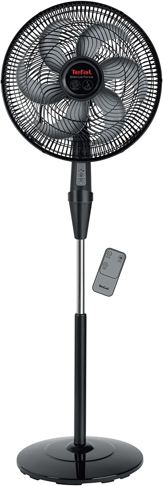 Tefal VG4130EE Silence Force, Stand Fan, Silent Technology, Remote Control, 8 Hours Timer, 6 Blades, Adjustable Height, Black