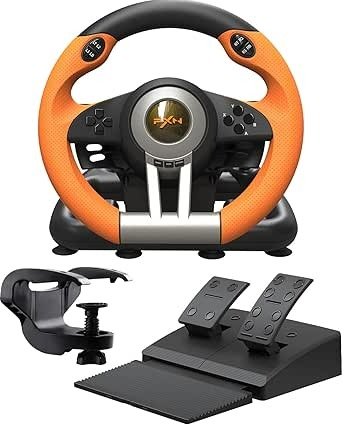 PXN V3 Pro Racing Steering Wheel and Pedals, 180° Steering Wheel with Pedal Board, Paddle Shifters and Vibration Feedback, Game Steering Wheel for PS4, Xbox One, PC, Xbox Series X|S, PS3, Switch 