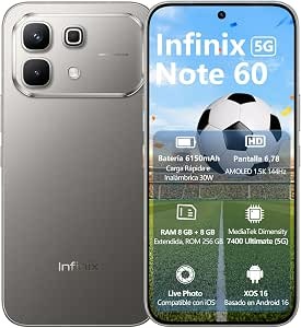 Infinix NOTE 60 +5G Dual SIM Smartphone- (Mist Titanium), 6.78 Inches 144Hz AMOLED Display, 8GB RAM, 256GB Storage, 50MP Rear Camera,13MP Front Camera, 6150mAh,- 24 Month Warranty