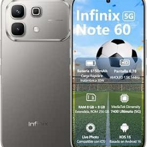 Infinix NOTE 60 +5G Dual SIM Smartphone- (Mist Titanium), 6.78 Inches 144Hz AMOLED Display, 8GB RAM, 256GB Storage, 50MP Rear Camera,13MP Front Camera, 6150mAh,- 24 Month Warranty
