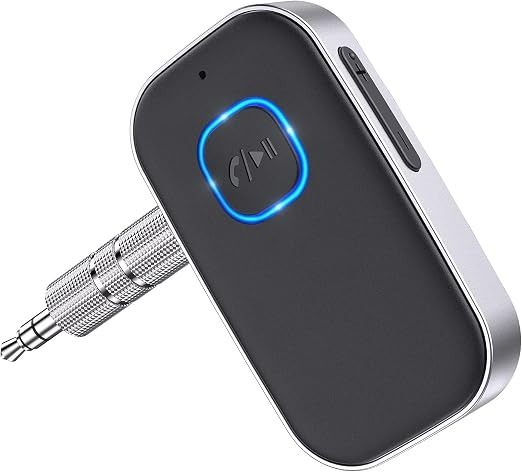 Bluetooth Receiver for Car, Noise Cancelling 3.5mm AUX Bluetooth Car Adapter, Wireless Audio Receiver for Home Stereo/Wired Headphones, Hands-Free Call, 16H Battery Life (Black+Silver)