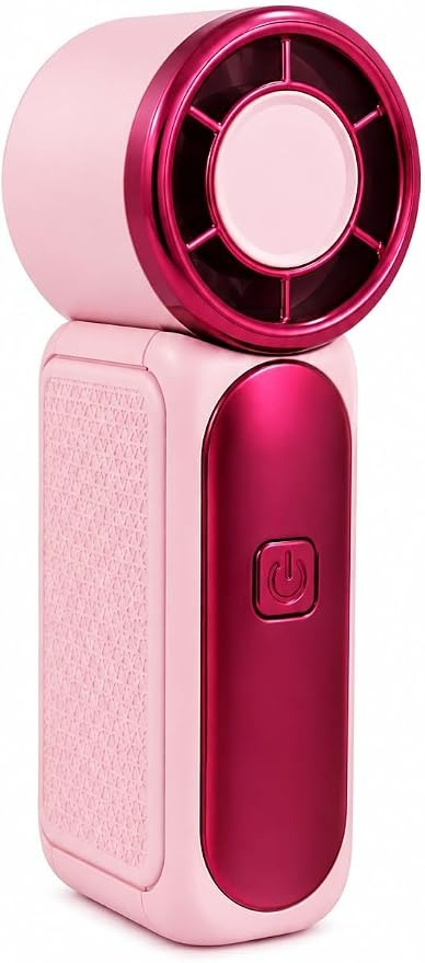 Portable Handheld Fan – Rechargeable Mini Personal Desktop Fan with Power Button, Lightweight & Compact Cooling Fan (Pink)