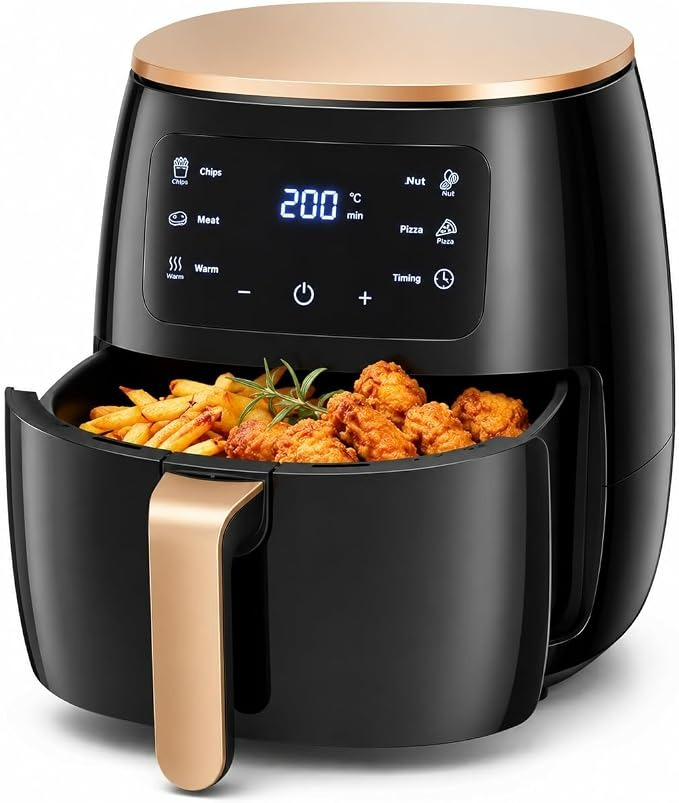 Electric Air Fryer, 6L Capacity, 1400-2400W, LCD Touch Screen, Non-Stick Basket, 360° Air Circulation, Black, Gold, Red