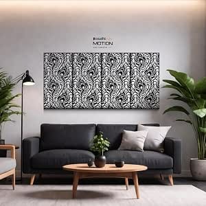 ACOUSTIC MOTION® Wooden MDF Wall Art Decor Panels, ORNEX Design with Double-Face Tape, Modern Black Wall Hanging for Home, Living Room, Bedroom, Office & Hotel, 25×50×0.5 cm, 4-Piece Set