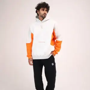 Gray with orange hoodie oversized - unisex